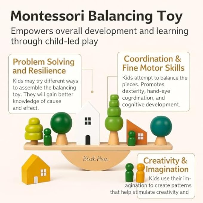 MONTESSORI WOODEN BALANCING SET – NATURE THEMED TREES, HOUSES & PEG DOLLS | EDUCATIONAL TOY FOR TODDLERS 12+ MONTHS | FINE MOTOR SKILLS, STEM PLAY | ECO-FRIENDLY NON-TOXIC GIFT - Image 4