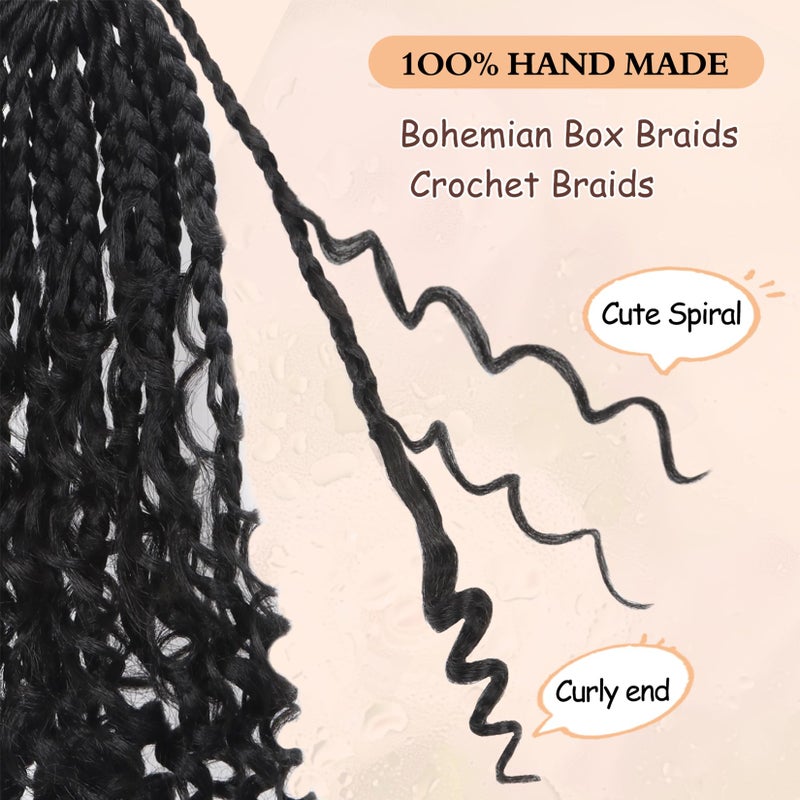 Julen Goddess Box Braids Crochet Hair 1B - 8 Inch Pre Looped Boho Crochet Braids with Curly Ends, 8 Packs Crochet Hair for Black Women Boho 3X Synthetic Braiding Hair Extensions - Image 5