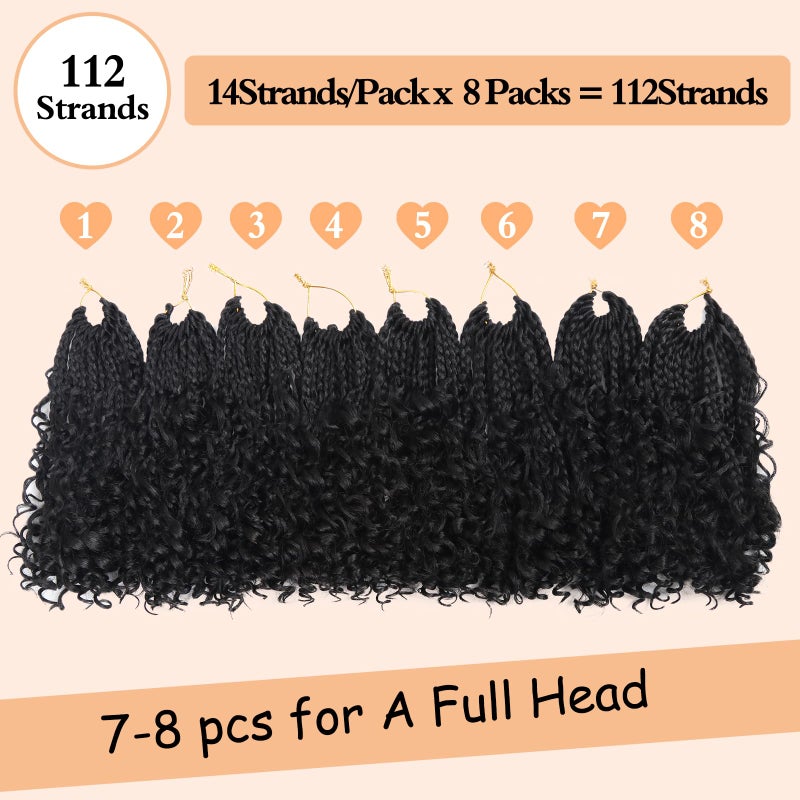 Julen Goddess Box Braids Crochet Hair 1B - 8 Inch Pre Looped Boho Crochet Braids with Curly Ends, 8 Packs Crochet Hair for Black Women Boho 3X Synthetic Braiding Hair Extensions - Image 2
