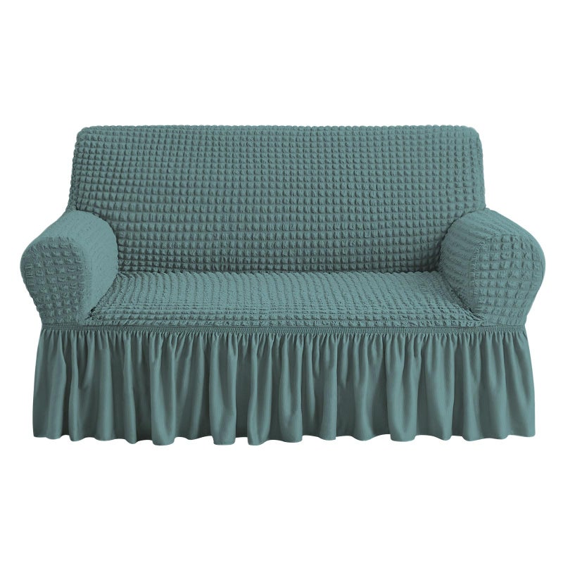 NICEEC Loveseat Slipcover Sage Loveseat Cover 1 Piece Easy Fitted Sofa Couch Cover Universal High Stretch Durable Furniture Protector Love Seat with Skirt Country Style 2 Seater Sage