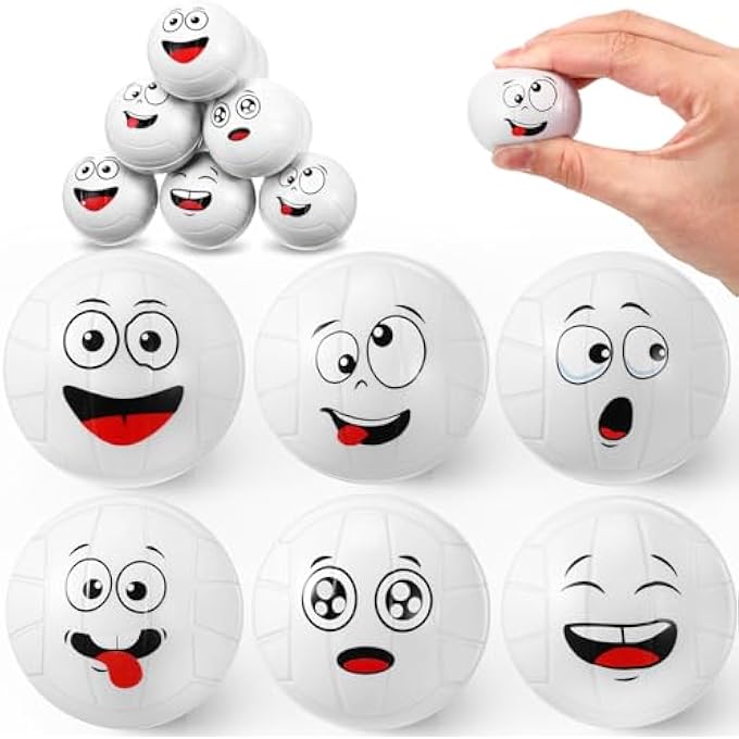 Arrowbash 12 Pcs Mini Face Stress Balls for Boys Girls Sport Funny Face Squeeze Foam Balls for Stress and Anxiety Relief for Party Favors Birthday Gift Decoration (Volleyball) - Image 1