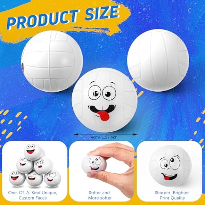 Arrowbash 12 Pcs Mini Face Stress Balls for Boys Girls Sport Funny Face Squeeze Foam Balls for Stress and Anxiety Relief for Party Favors Birthday Gift Decoration (Volleyball) - Image 5