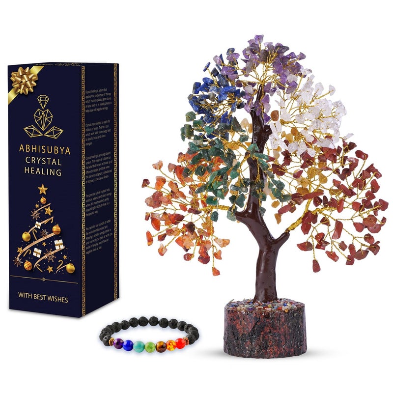 Seven Chakra Tree of Life Crystal Tree for Positive Energy Feng Shui Tree Artificial Tree Crystal Decoration Money Tree Handmade 7 Chakra Tree Stone Tree Healing Crystals Spiritual Gifts