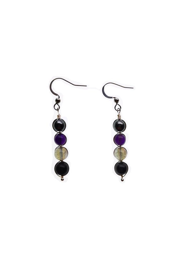 LFaize Negative energy protection crystal earrings,Empath protection earrings,Hematite, Amethyst, Labradorite, Black tourmaline - Image 1