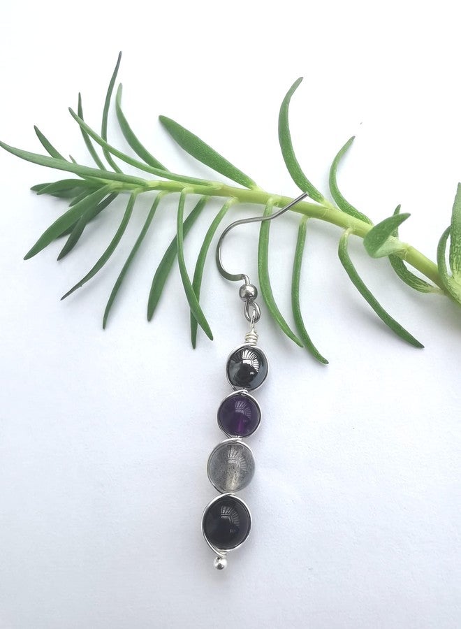 LFaize Negative energy protection crystal earrings,Empath protection earrings,Hematite, Amethyst, Labradorite, Black tourmaline - Image 2