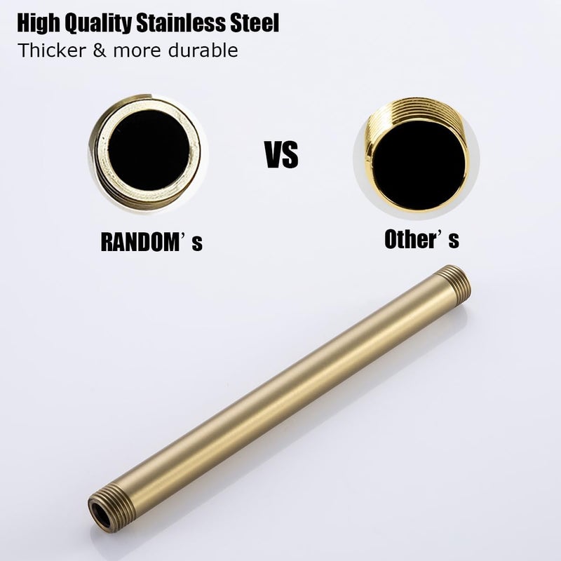 Random Shower Arm with Flange,Gold 8 Inches Ceiling Mount Shower Head Extension Arm Straight Arm Ceiling-Mounted For Fixed Shower Head,Brushed Gold.RD-91038-8BG - Image 2