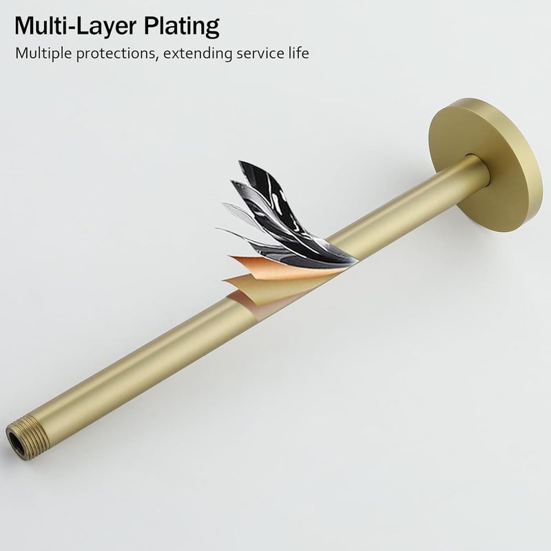 Random Shower Arm with Flange,Gold 8 Inches Ceiling Mount Shower Head Extension Arm Straight Arm Ceiling-Mounted For Fixed Shower Head,Brushed Gold.RD-91038-8BG - Image 4
