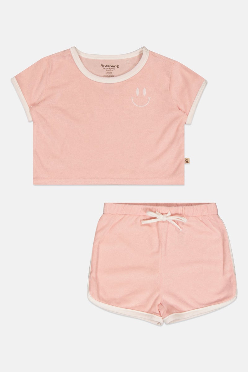 Bearpaw Kids Girl 2 Pieces T-Shirt And Shorts Set, Peach - Image 2