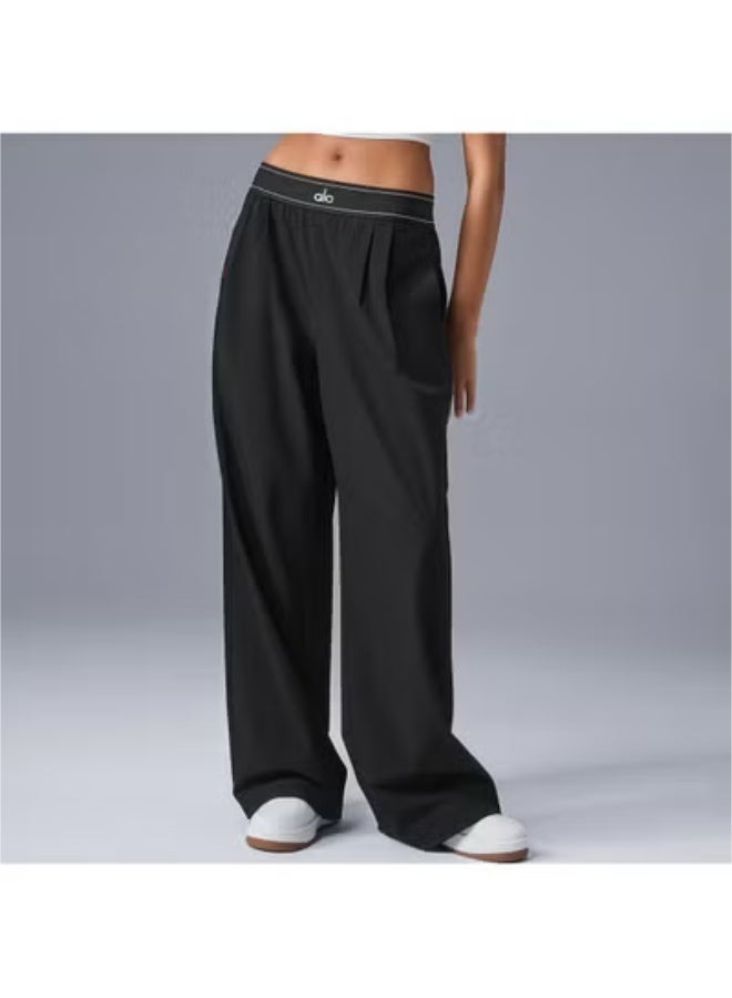 ALO High-Rise Logo Elastic Waist Yoga Pants - Women's Lightweight Wide-Leg Athletic Trousers with Breathable Fabric for Yoga, Lounge & Casual Wear - Image 1