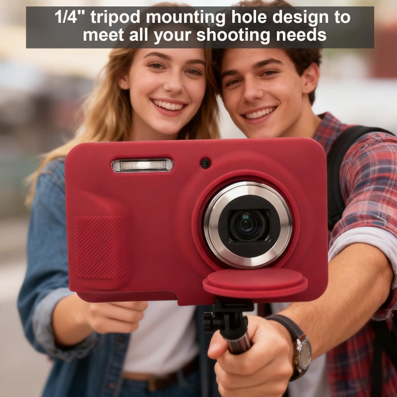 Frevyve Case for Kodak PIXPRO FZ55 Digital Camera Accessories, Soft Silicone Protective Case, Slim Fit Sleeve with Removable Lens Cover and Screen Protector, Lightweight, Anti-Scratch (Dark Red) - Image 2