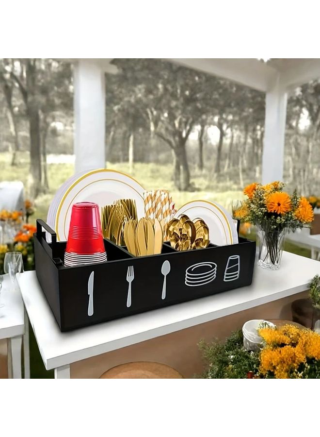 Brown Wooden Kitchen Organizer With Handle For Plates Cups And Utensils - Image 5