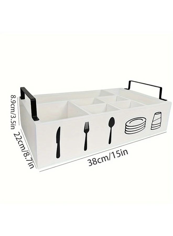 Brown Wooden Kitchen Organizer With Handle For Plates Cups And Utensils - Image 3