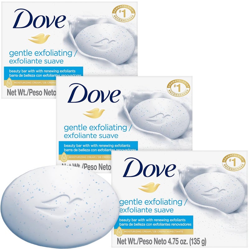 Dove Soap, Gentle Exfoliating Beauty Bar 3-Pack - 3-in-1 Moisturizing Face, Body & Hand Soap, 4.75 Oz Ea - Image 1