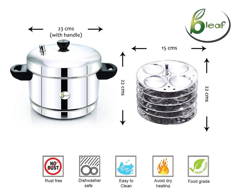 BLeaf Stainless SteelIdli cooker Induction Standard with Regular Idli StandIdli Plates 6 Plates 24 Idlis - Image 3