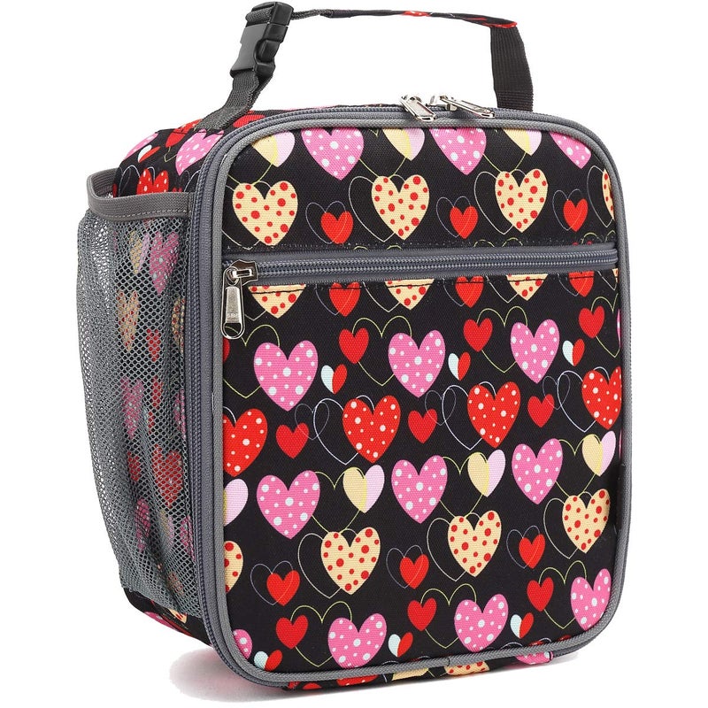 FlowFly Kids Lunch box Insulated Soft Bag Mini Cooler Back to School Thermal Meal Tote Kit for Girls Boys Heart