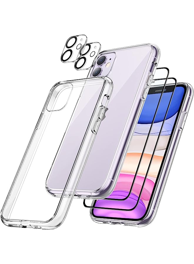 Jetech 3 In 1 Case For Iphone 11 6.1-Inch, With 2-Pack Screen Protector And 2-Pack Camera Lens Protector, Non-Yellowing Shockproof Bumper Phone Cover, Full Coverage Tempered Glass Film (Clear) - Image 1
