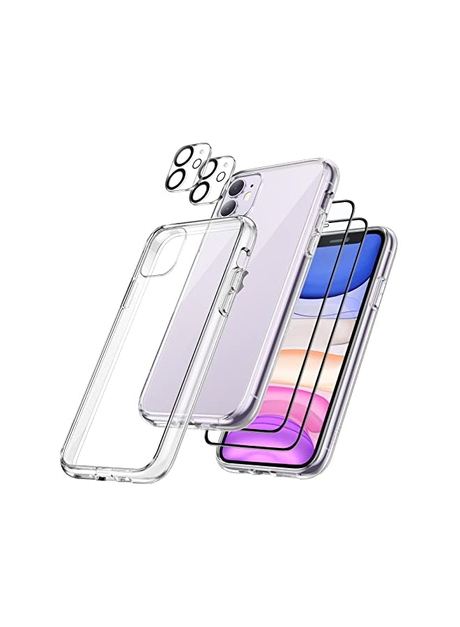 Jetech 3 In 1 Case For Iphone 11 6.1-Inch, With 2-Pack Screen Protector And 2-Pack Camera Lens Protector, Non-Yellowing Shockproof Bumper Phone Cover, Full Coverage Tempered Glass Film (Clear) - Image 2