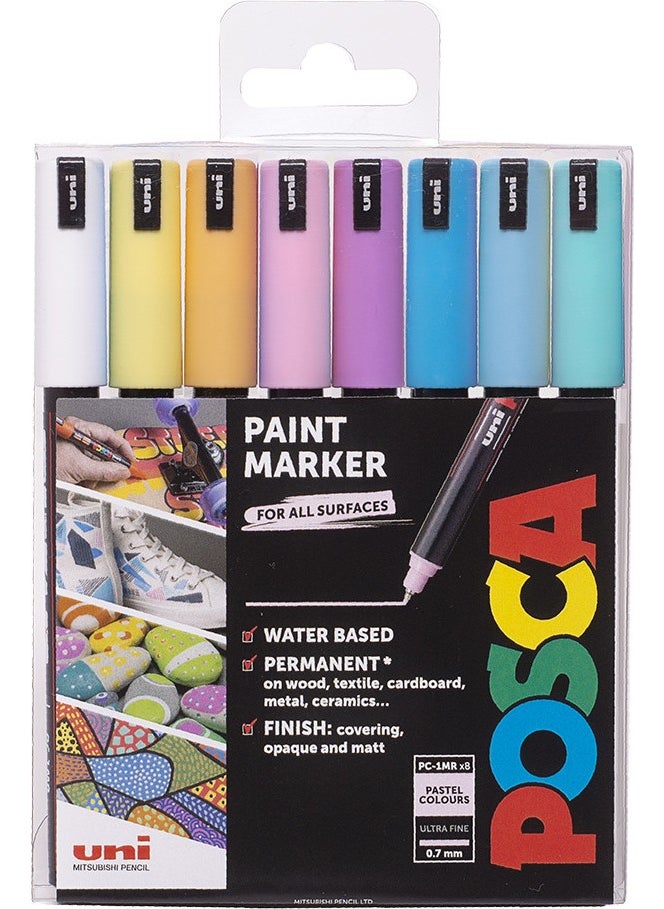 Uni-posca - Pc-1mr 0.7 Water Based Painting Marker Set 8 Colors Pastel Colors - Image 1