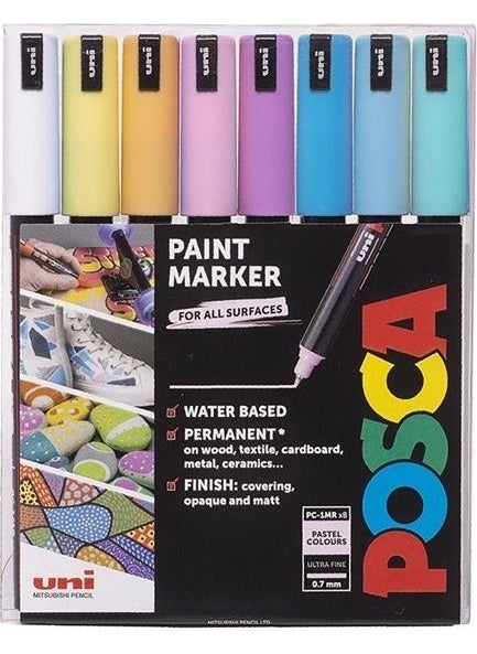 Uni-posca - Pc-1mr 0.7 Water Based Painting Marker Set 8 Colors Pastel Colors - Image 1