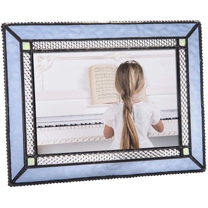 BLUE GLASS PICTURE FRAME 4X6 PHOTO VERTICAL OR HORIZONTAL EASEL BACK OFFICE DESK TABLE TOP HOME DECOR GIFT J DEVLIN PIC 418 SERIES 4X6