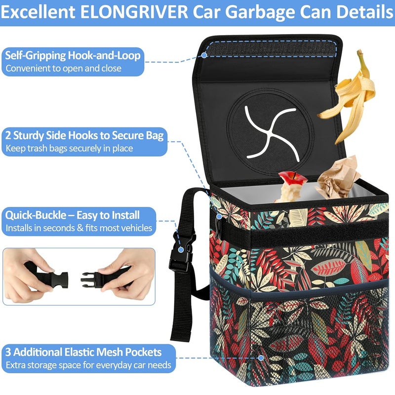 ELONGRIVER Car Trash Can Bin for Back Seat Leak Proof, Cute Car Trash Bag Hanging, Vehicle Trash Can for Suv Truck Van, Automotive Garbage Cans Front Seat Red Leaves, 2 Gallons - Image 4