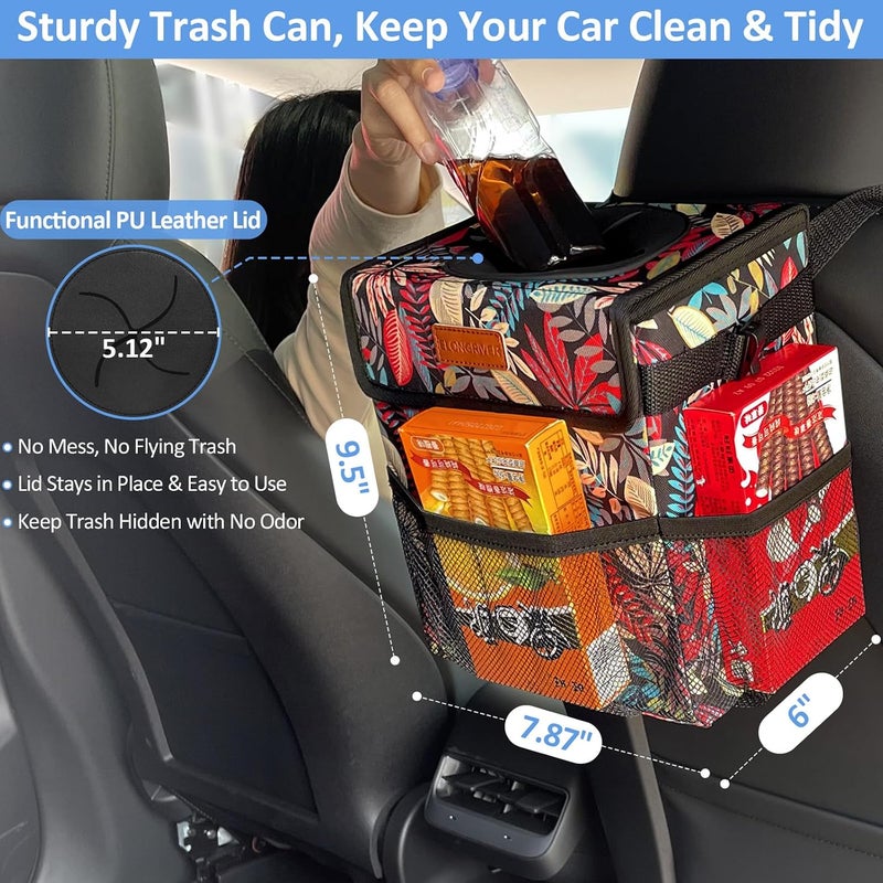 ELONGRIVER Car Trash Can Bin for Back Seat Leak Proof, Cute Car Trash Bag Hanging, Vehicle Trash Can for Suv Truck Van, Automotive Garbage Cans Front Seat Red Leaves, 2 Gallons - Image 2