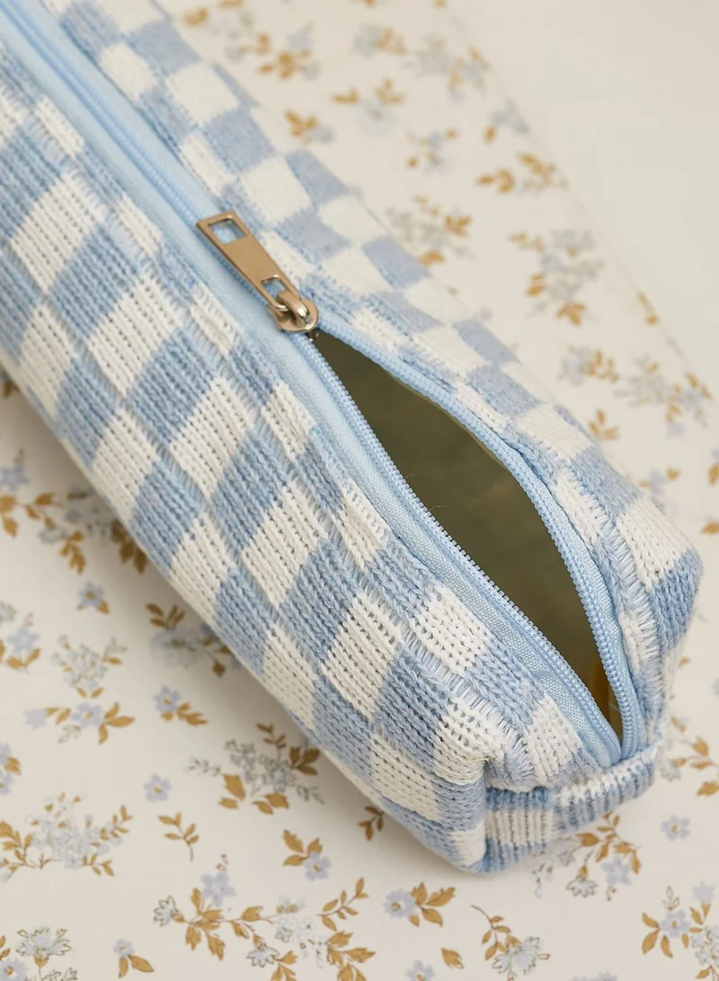 Pink Cactus Blue Check Pencil Case