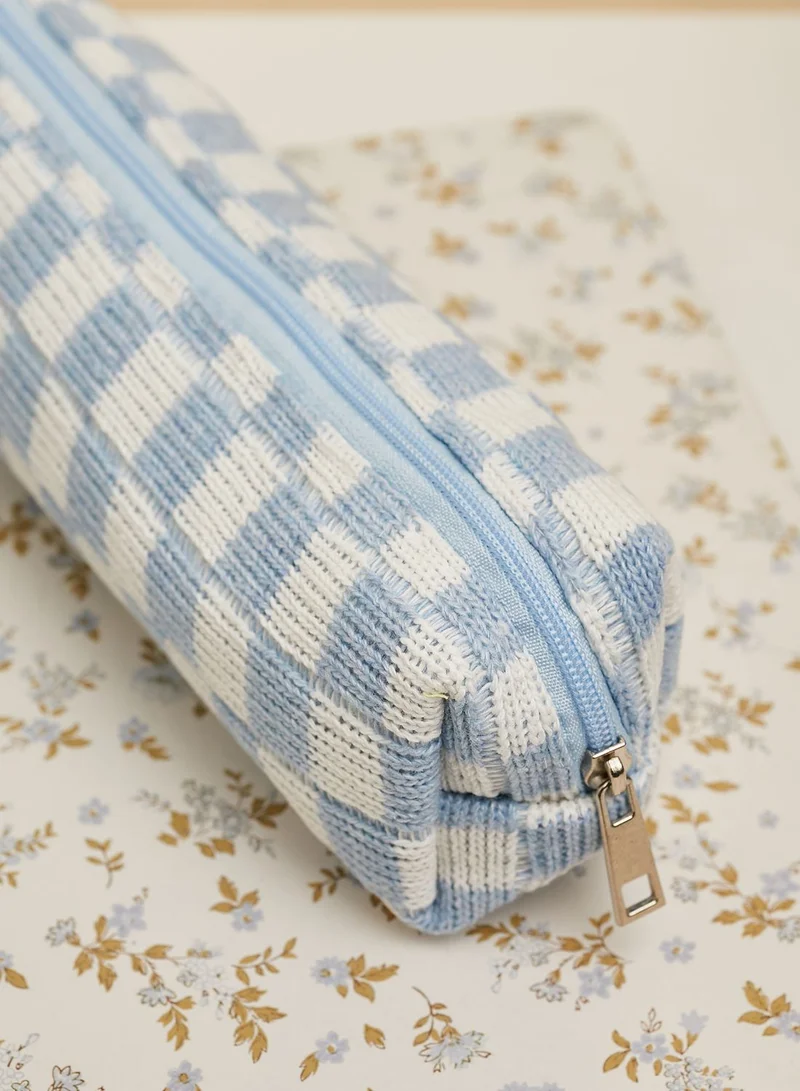 Pink Cactus Blue Check Pencil Case