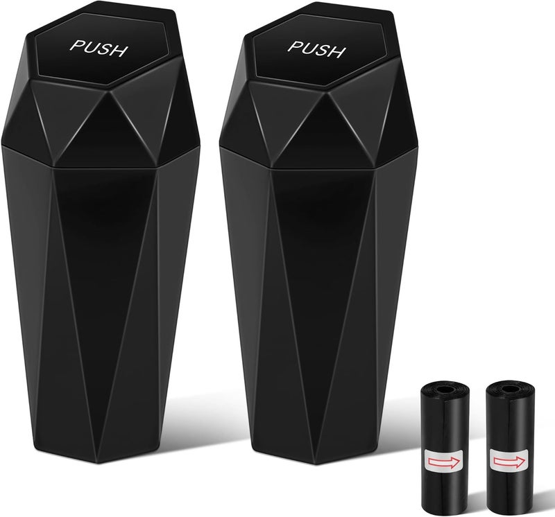 SZEOF Car Trash Can with Lid, Portable Vehicle Auto Garbage Bin, Diamond Design Mini Trash Can (2 Packs, Black) - Image 1