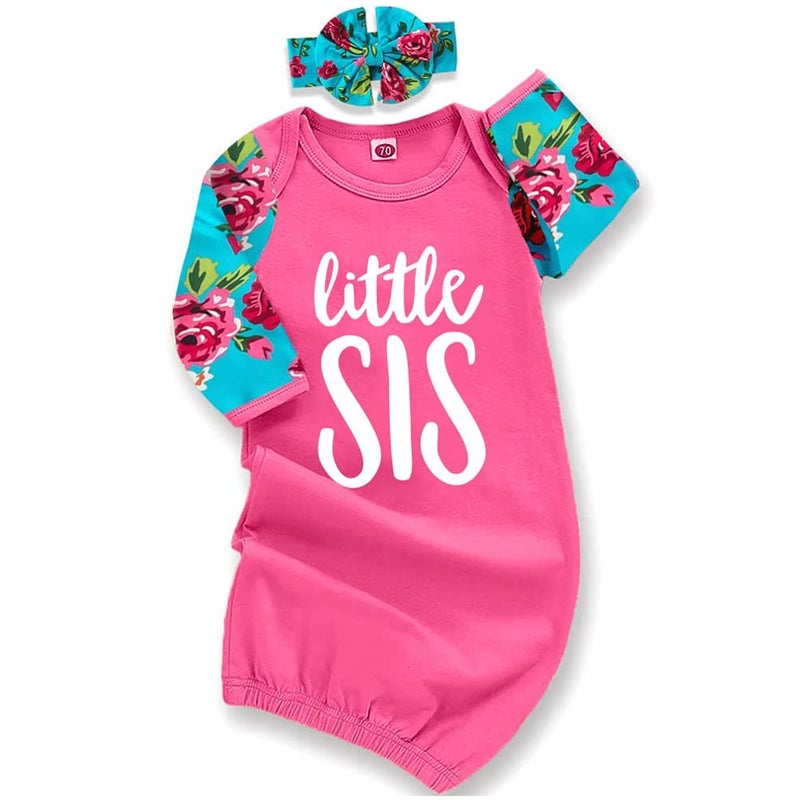 AMAWMW Newborn Baby Girl Little Sister Sleeper Gown Stripe Long Sleeve Nightgown Pajamas Gifts Stuff Essential Outfit - Image 1