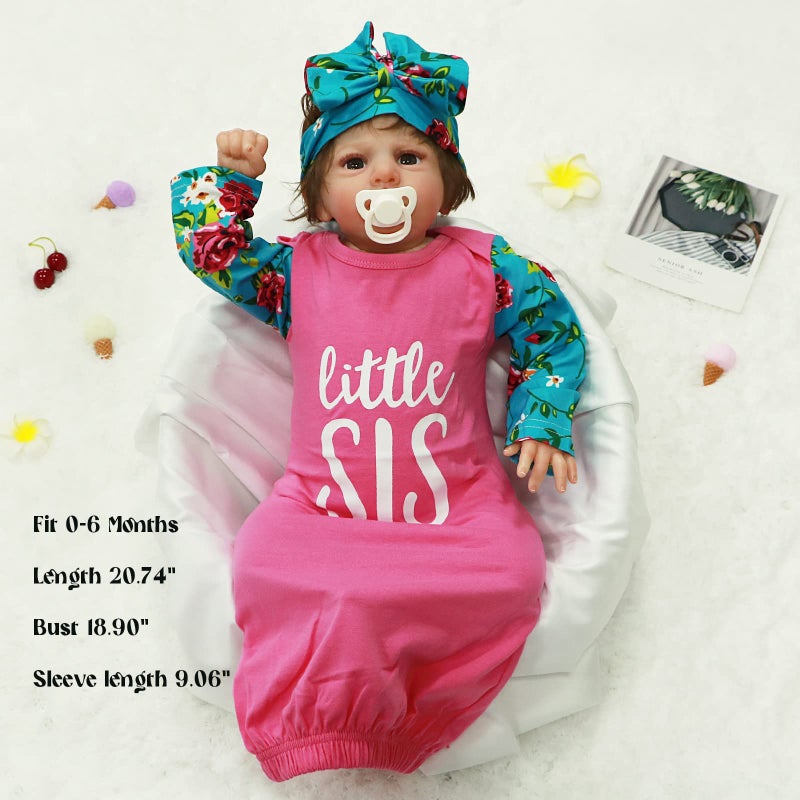 AMAWMW Newborn Baby Girl Little Sister Sleeper Gown Stripe Long Sleeve Nightgown Pajamas Gifts Stuff Essential Outfit - Image 2