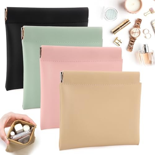 BUSOHA حقيبة مكياج صغيرة 4 قطع من بوسوها للحقائب، حقائب تجميل محمولة صغيرة للنساء، حقيبة نقود، منظّم مستلزمات التجميل، حقيبة تخزين صغيرة للسفر - Image 1