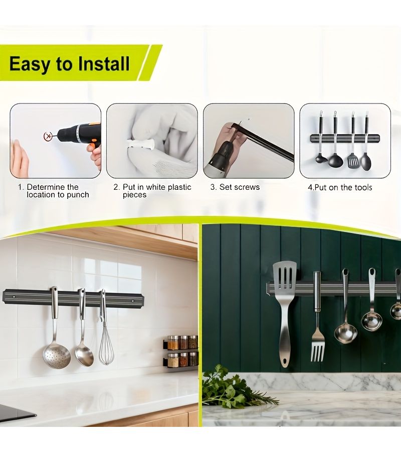 Wall Mounted Magnetic Knife Holder 8inch Kitchen Utensil Storage Rack - Image 5