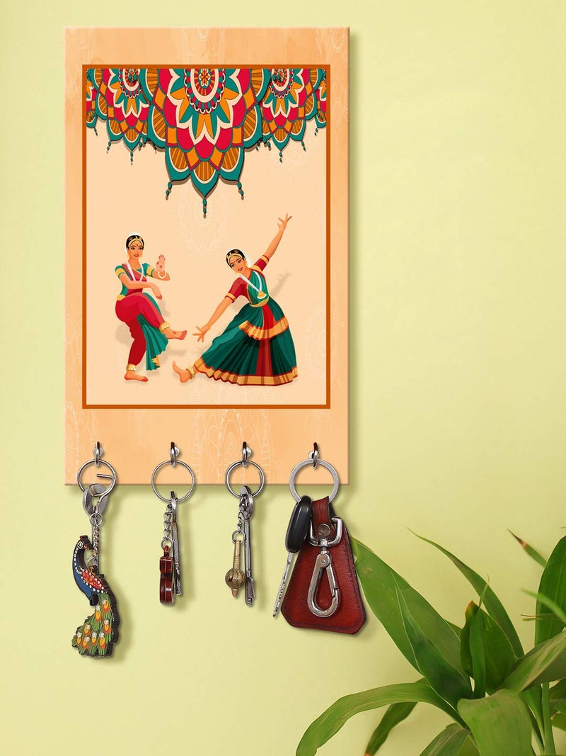 999STORE 999STORE wall hangers decorative holder wall mount hanger organizer Indian Dancing Lady key stand for wall MDF_75X12 Inch_Multi KeyholderP049  - Image 1