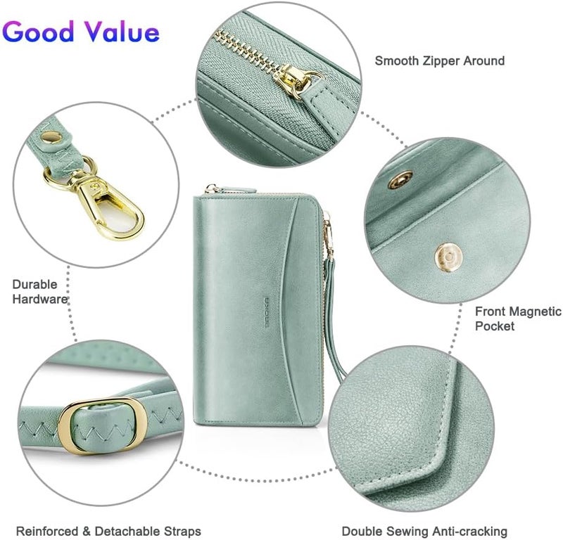 Nuoku Womens RFID Wallet Purse Wristlet Crossbody Clutch with Zip Around 2 Strap - Image 5