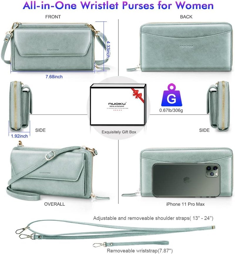 Nuoku Womens RFID Wallet Purse Wristlet Crossbody Clutch with Zip Around 2 Strap - Image 4