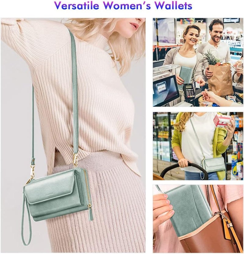 Nuoku Womens RFID Wallet Purse Wristlet Crossbody Clutch with Zip Around 2 Strap - Image 2