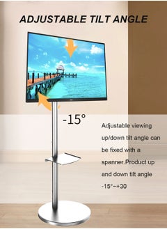 FlashHawk Mobile Floor Monitor Stand with Metal Tray for 14-40 Inch Screens,Tilt Swivel Rotate Mobile Computer Screen Mount for Home Office,VESA 200x200mm,Bearing 12KG White  - Image 5