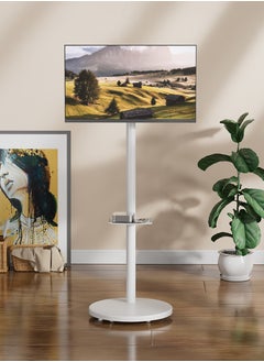 FlashHawk Mobile Floor Monitor Stand with Metal Tray for 14-40 Inch Screens,Tilt Swivel Rotate Mobile Computer Screen Mount for Home Office,VESA 200x200mm,Bearing 12KG White  - Image 2