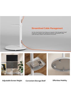FlashHawk Mobile Floor Monitor Stand with Metal Tray for 14-40 Inch Screens,Tilt Swivel Rotate Mobile Computer Screen Mount for Home Office,VESA 200x200mm,Bearing 12KG White  - Image 4