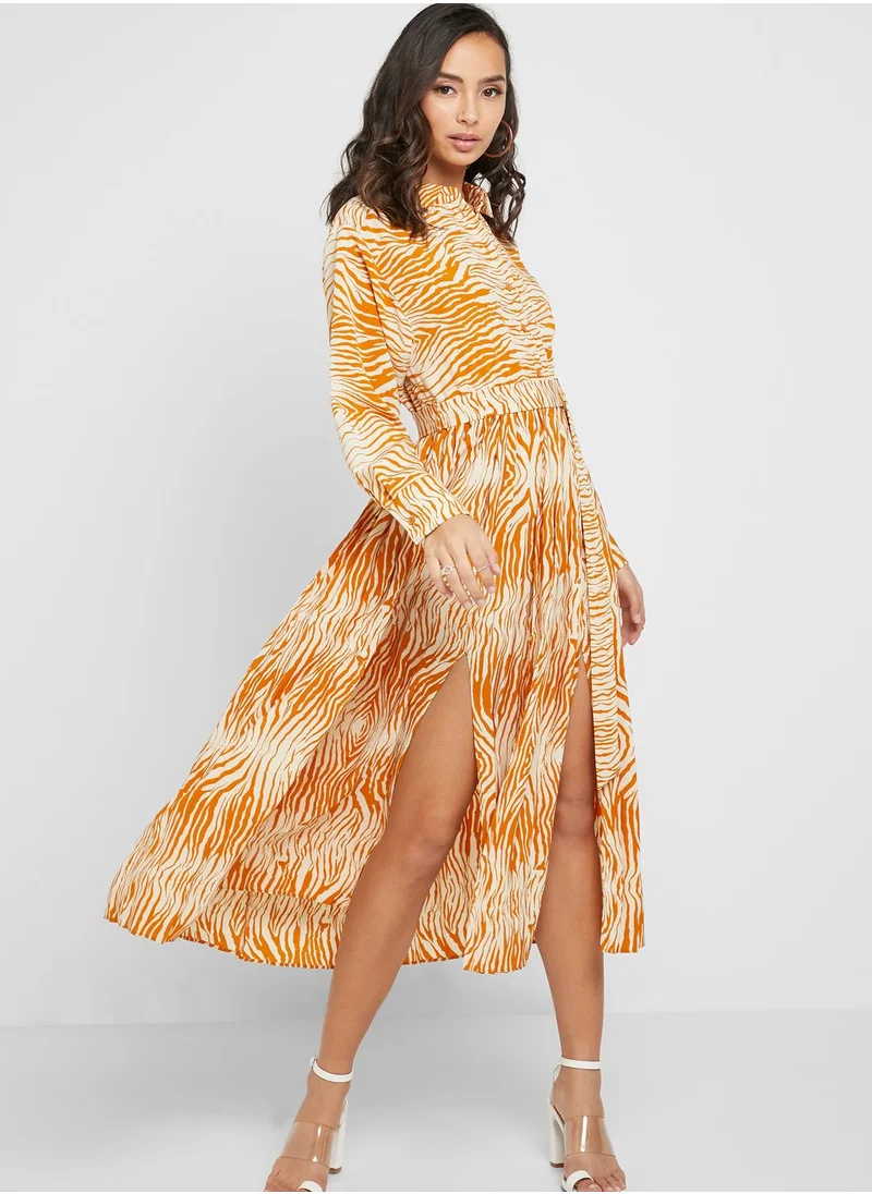 TOPSHOP Zebra Print Pleated Shirt Dress