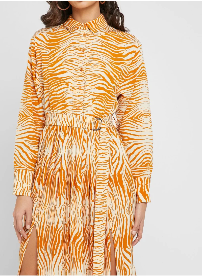 TOPSHOP Zebra Print Pleated Shirt Dress
