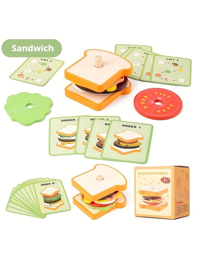 لعبة ساندويتش خشبية للتركيب للأطفال، هدية تعليمية بعنوان الطعام ل - Image 1