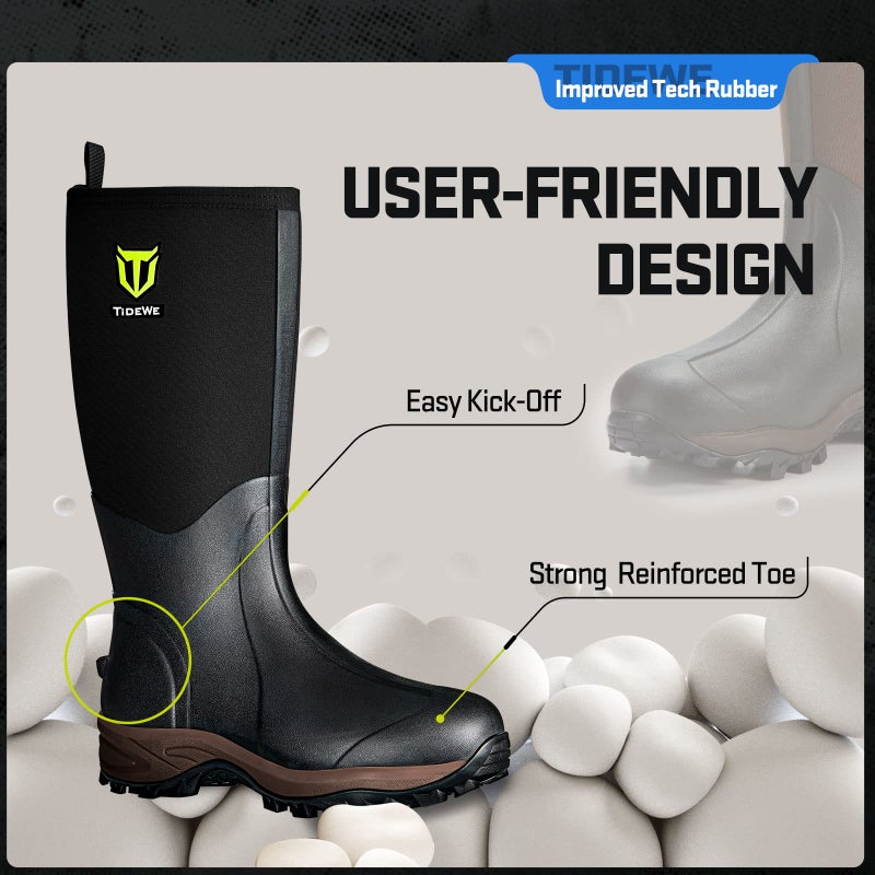 TIDEWE Rubber Neoprene Boots Men And Women, Waterproof Sturdy 6mm Neoprene Boot, Rain Boot Hunting Boot Arctic Outdoor Boot Men Size 12 Black - Image 5