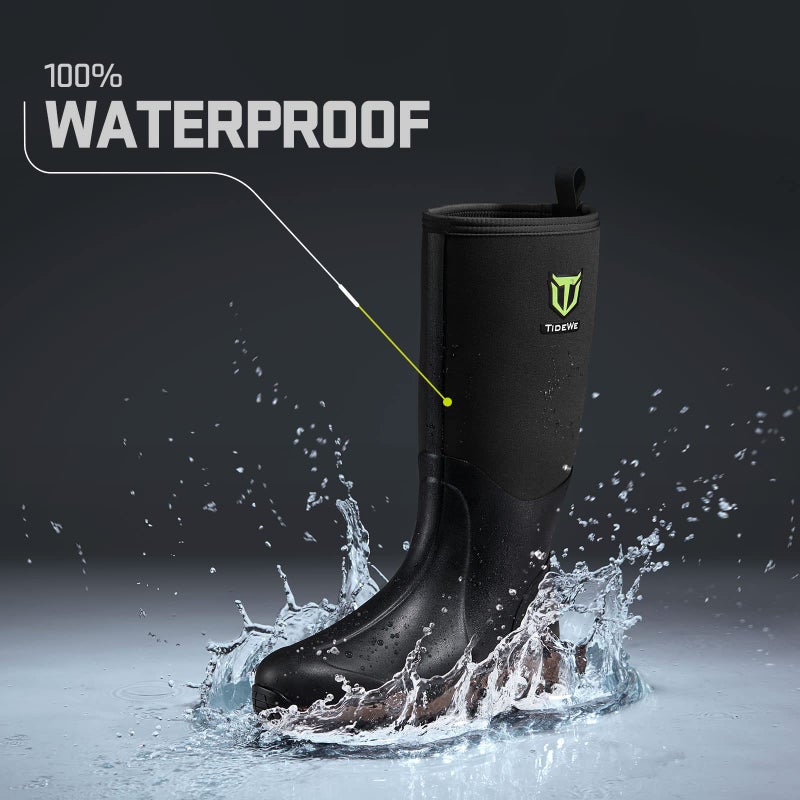 TIDEWE Rubber Neoprene Boots Men And Women, Waterproof Sturdy 6mm Neoprene Boot, Rain Boot Hunting Boot Arctic Outdoor Boot Men Size 12 Black - Image 2