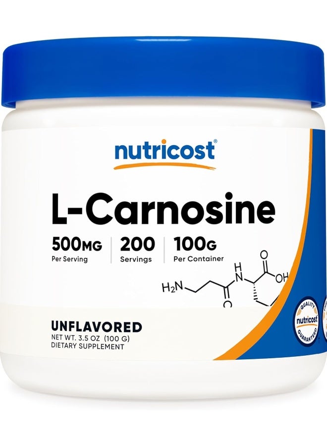 Nutricost L-Carnosine Powder 100 Grams (200 Servings) - Non-Gmo - Image 1