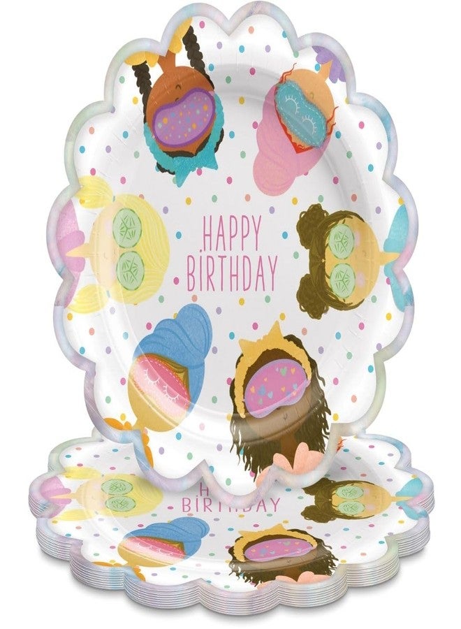 Amscan Multicolor Spa Party Scallop Plates (9") Pack of 8 - Perfect for Kids Parties & Celebrations - Image 1