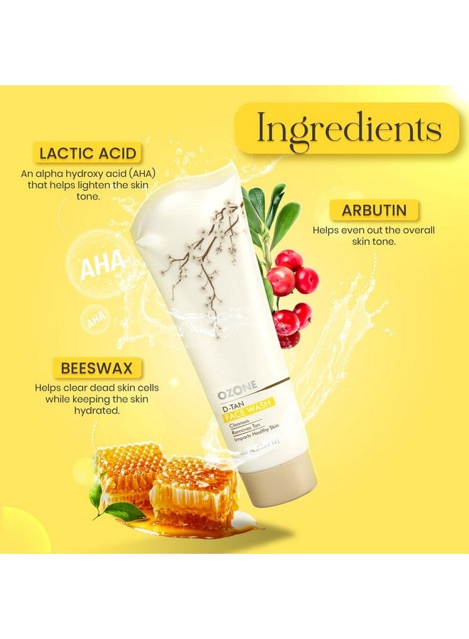 أوزون غسول الوجه أوزون دي تان | غني بالأربوتين وشمع النحل وحمض اللاكتيك | غسول الوجه لإزالة السمرة للرجال والنساء | جميع أنواع البشرة، إزالة السمرة، التنظيف العميق والبشرة الصحية | 100 مل (عبوة من قطعتين) - Image 3