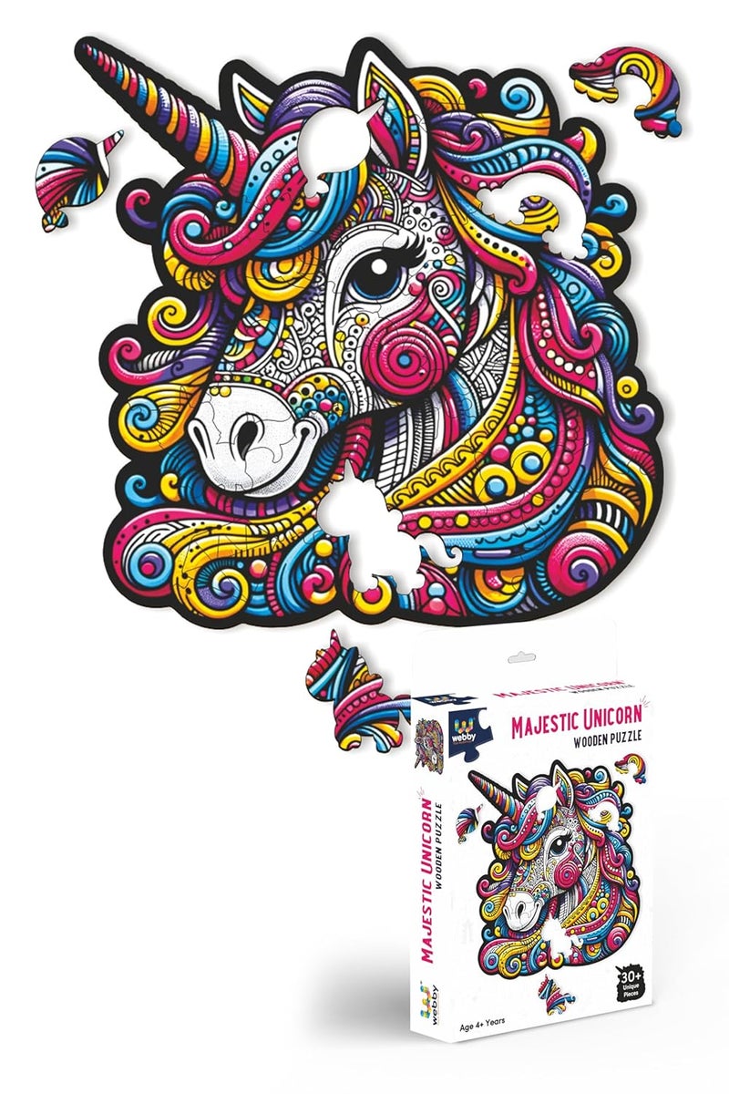 Webby Majestic Unicorn Jigsaw Puzzle | Travel Game | Zentangle Art Design Wooden Puzzle Toy for Kids and Adults (24 Pieces) - Image 1
