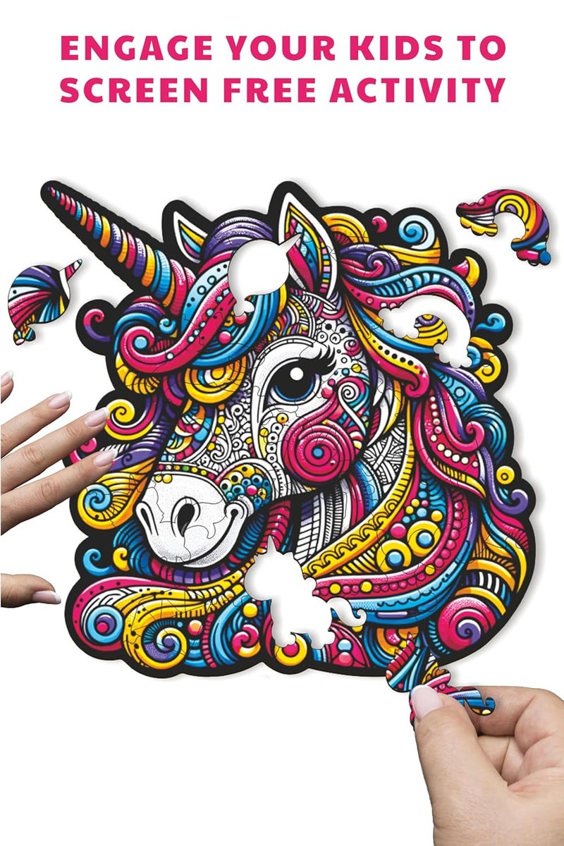 Webby Majestic Unicorn Jigsaw Puzzle | Travel Game | Zentangle Art Design Wooden Puzzle Toy for Kids and Adults (24 Pieces) - Image 2
